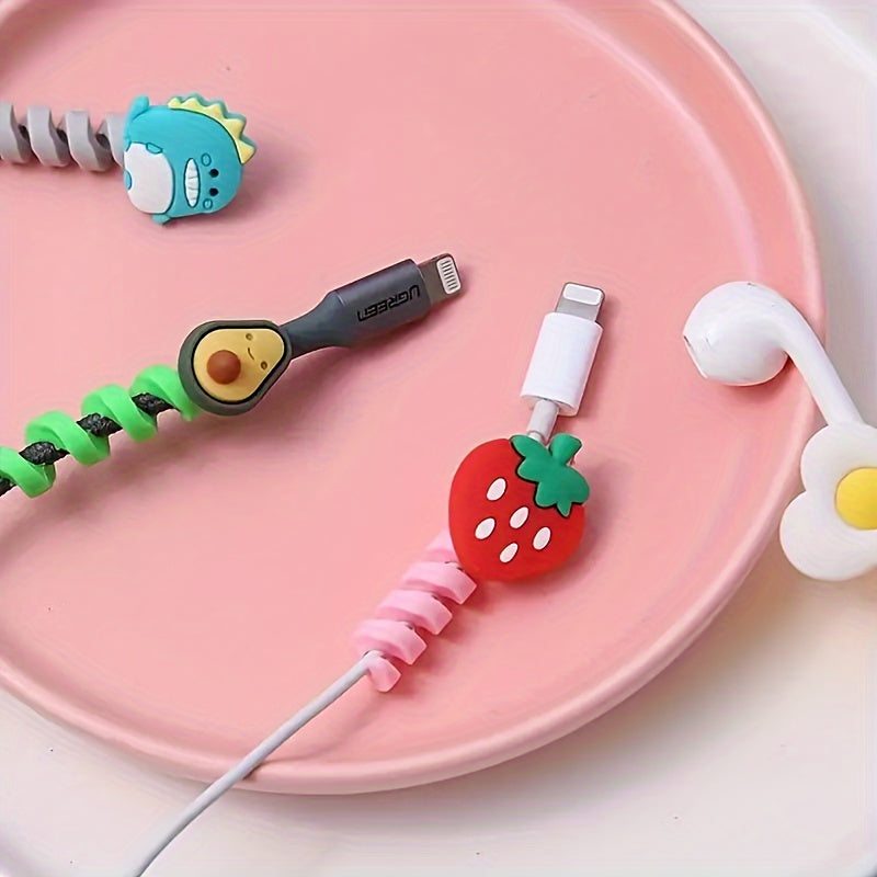 10pcs Cute Cartoon Phone Data Cable Protectors • Cable Winders • Extend The Lifespan of Data Cables • Adorable Cartoon Cases Suitable for Various Data Cables