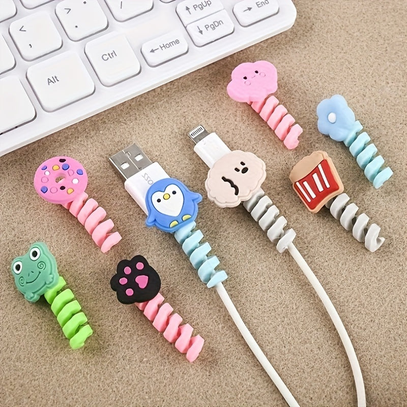 10pcs Cute Cartoon Phone Data Cable Protectors • Cable Winders • Extend The Lifespan of Data Cables • Adorable Cartoon Cases Suitable for Various Data Cables