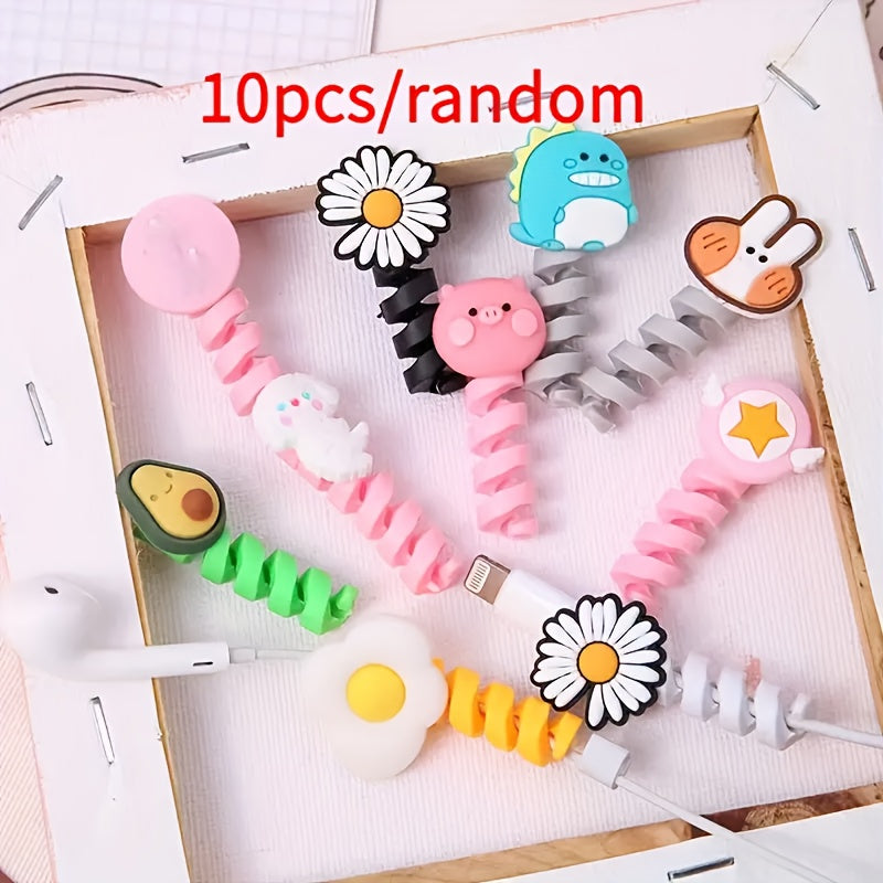 10pcs Cute Cartoon Phone Data Cable Protectors • Cable Winders • Extend The Lifespan of Data Cables • Adorable Cartoon Cases Suitable for Various Data Cables