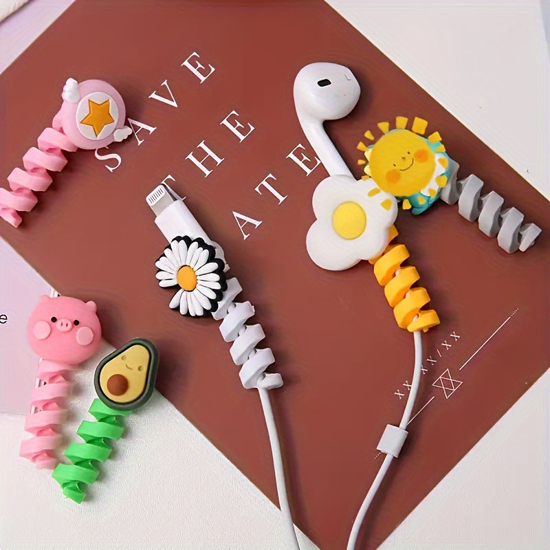 10pcs Cute Cartoon Phone Data Cable Protectors • Cable Winders • Extend The Lifespan of Data Cables • Adorable Cartoon Cases Suitable for Various Data Cables